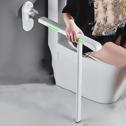 Foldable Toilet Grab Bar with Leg Wall Mounted Support Rail for Bathroom Safety Anti Slip Grip Folding Drop Down il Adjustable Height and Angle Space Saving Design