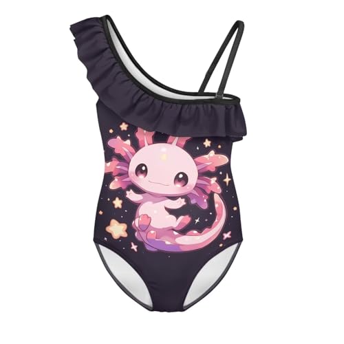 Binienty Girls One Piece Swimsuits Ruffled Bathing Suit with Adjustable Straps Fashion One-Shoulder Halter Neckline Swimwear