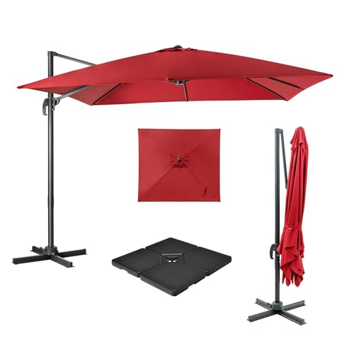 COSTWAY Parasol de Jardin Extérieur avec Pied, Base 4 Plaques, Parasol Déporté Carré 3x3M à Manivelle, Inclinable et Rotation à 360°, Anti-UV, 8...