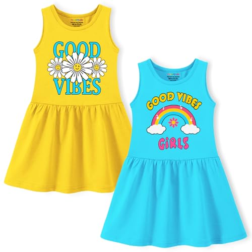Image of Trampoline Girls Midi Dress Combo | Half Sleeve Cotton Dresses with Fun Prints | Soft & Stylish Everyday Outfits for Kids | Pack of 2