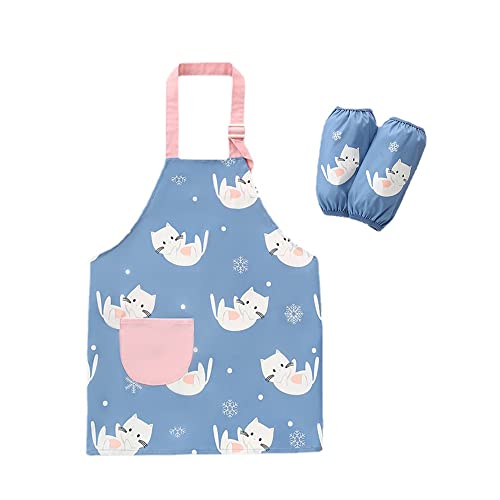 JaAoyoo Kinder Schürze Mädchen Kochschürze Kinder Wasserdicht Verstellbare Küchenschürze Schule Malschürze mit Tasche und Ärmel Künstler Kittel Cover