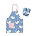 JaAoyoo Grembiule da cucina per bambini, impermeabile, regolabile, per la scuola, con tasca e maniche, blu/gatto, 6-10 anni