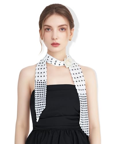 Scarf for Women, Slim Flower Chiffon Neck Scarf Removable Rose Light Soft Fashion Scarves Neckerchief Hair Band