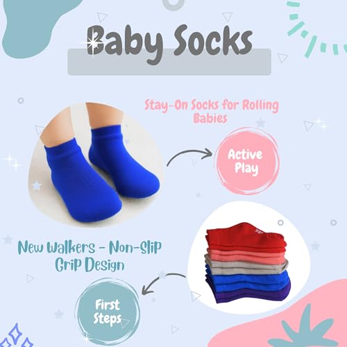 UMELOK Baby Socks Non-Slip Grips 10 Vibrant Colors Cotton Ankle Infant Socks for 0-12 Months & 1-3 Year Old Boys Girls2