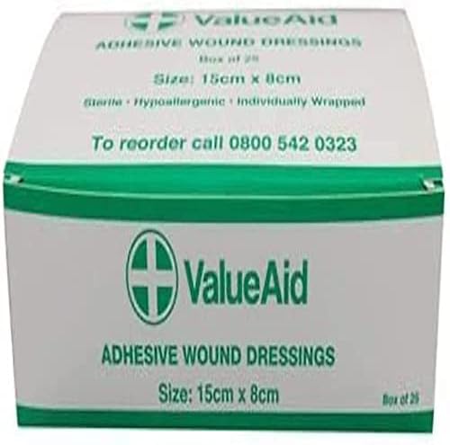 Value Aid Adhesive Wound Dressings - 10cm x 8cm - Box of 25 & Low Adherent Dressing Pads - 10cm x 10cm - Box of 25