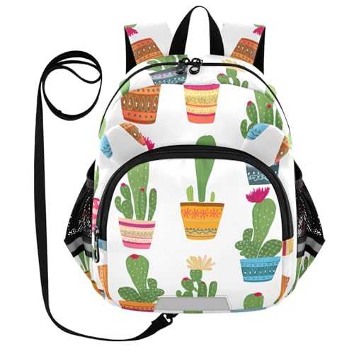 Potted Cactus Plant White Toddler Harness Backpack for Boys Girls 3-6 Years Kids Backpack with Anti Lost Safety Leash Child Leash Backpack for Preschool Walking Travel