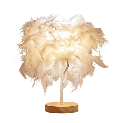 MIXCUT Lámpara de mesa de plumas, lámpara de mesa de lujo, lámpara de mesita de noche, luz nocturna para dormitorio, sala de estar, fiesta, decoración de boda (blanco)