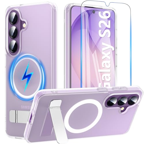 RC1WD 3 en 1 Coque Samsung Galaxy S26 Magnétique avec Support Intégré, Coque Samsung S26 Verre Trempé Inclus, Coque S26 Compatible avec MagSafe,...