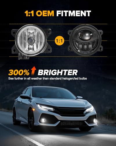 New LED Fog Lights Assembly Compatible with Honda Sedan models 2013-2021 Civic, 2015-2020 Fit, 2019-2020 HR-V, 2013-2015 Accord Replacement Driving lights Fog Lamps DOT Approved Black 1 Pair - Image 3