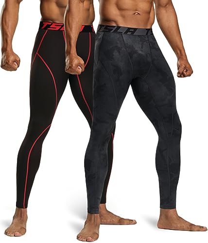Image of TSLA 1 or 2 Pack Men's Thermal Compression Pants, Athletic Sports Leggings & Running Tights, Wintergear Base Layer Bottoms