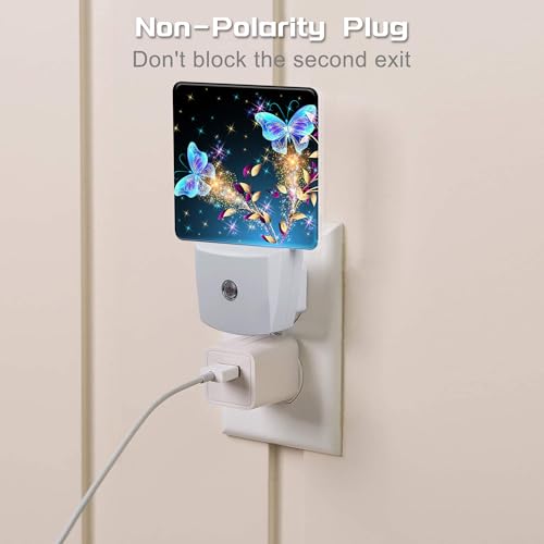 Image of Magical Butterflies with Flowers Night Light Plug into Wall, Glitter Sparkle Butterfly Dusk to Dawn Night Light Plug in,0.5w Energy Saving Sleep Friendly NightLight for Kids Boys Girls Home Decor