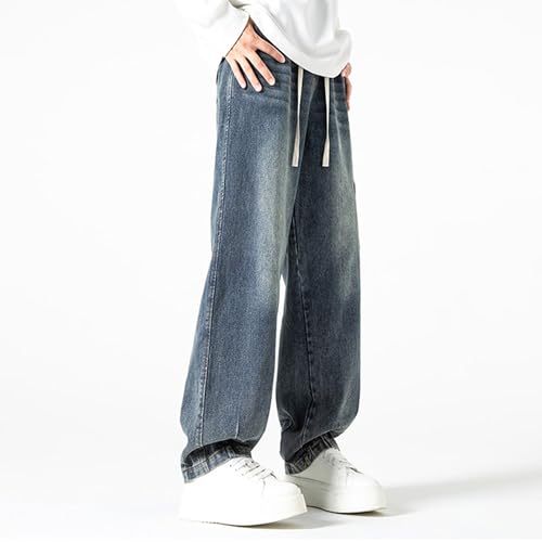 DGHM-JLMY Men's Straight Leg Baggy Jeans Loose Fit Elastic Waist Distressed Denim Pants Fashion Drawstring Trousers4