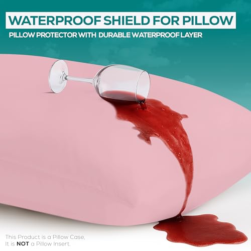 Image of Utopia Bedding Premium 100% Waterproof Pillow Protectors with Zipper King Size (Set of 2), Bed Bug and Dust Mite Proof Zippered Pillow Covers, Pillow Encasement Cases, Pink