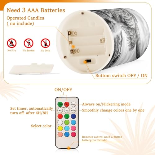 Image of Grey White Highland Cow Pattern Flickering Flameless Candles LED Battery Operated with Remote Timer Pillar Candles for Home Birthday Wedding Christmas Decor, Set of 2