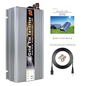 Marsrock 1300W MPPT Pure Sine Wave Grid-Tie Micro Inverter, Converts 20-50V DC to 110V/120V AC, Perfect for Home Solar or Wind Power Systems. (Silver)