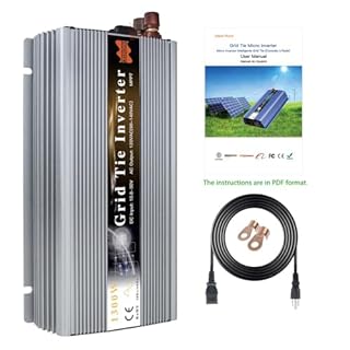 Marsrock 1300W MPPT Pure Sine Wave Grid-Tie Micro Inverter, Converts 20-50V DC to 110V/120V AC, Perfect for Home Solar or Wind Power Systems. (Silver)