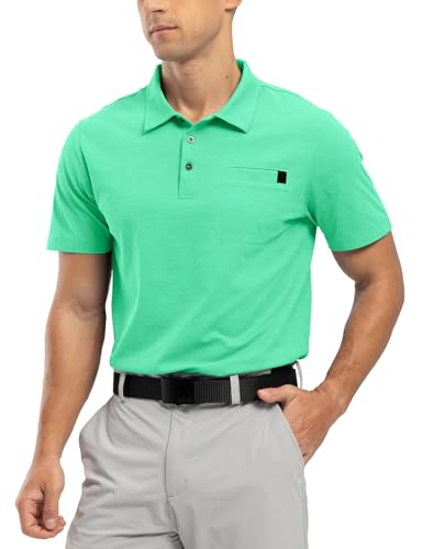 Image of Rdruko Mens Polo Shirts Short Sleeve Breathable Quick Dry Tennis Golf Tops Casual Smart Work T Shirts with Pocket Emerald Green S