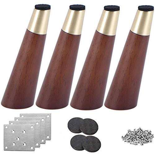 Gekippte Möbelfüße aus Massivholz, Stützfüße für Sofa-Couchtisch-TV-Schrank-Matratzen × 4 Tischbeine aus Holz, Möbelaufsatz aus Kupfer,
