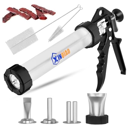 XINQIAO Jerky Gun, 1.5 Pound Capacity Jerky Maker, Food Grade Plastic Barrel with 4 Stainless Steel Nozzles and 2 Cleaning Brushes