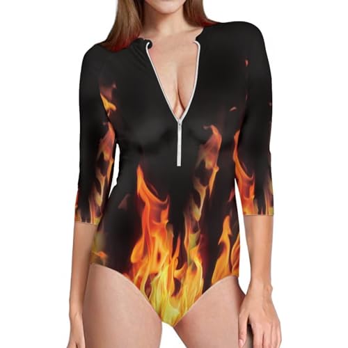 NRBEAWD - NRBEAWD Red Fire Flame Monokini - Women's V Neck Rash Guard One Piece Bathing Suit for Beach and Pool - Best Deal on Amazon