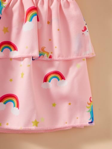 Image of Little Girls Skirt Set - 2 Piece Short Sleeve Top Shirred Tiered Skirt Outfit Girls Spring Summer Clothes 3-8 Years