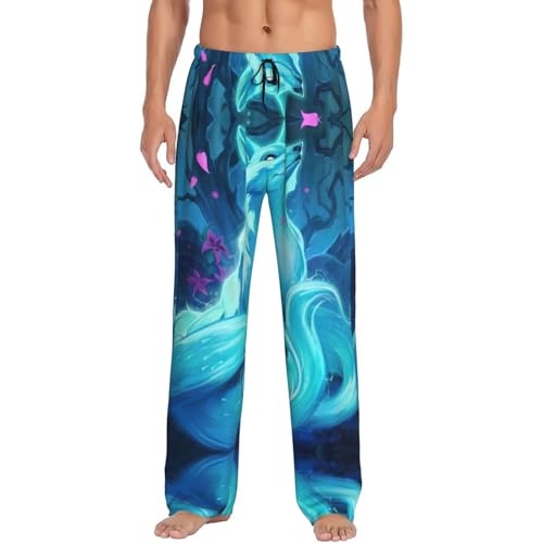 Pantalon de pyjama homme imprimé renard bleu magique noir L
