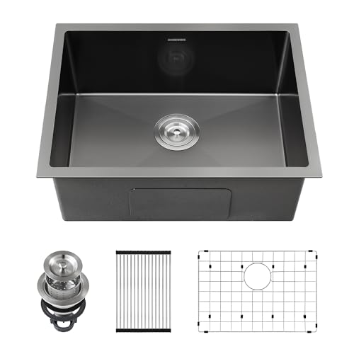 Image of 22-Inch Black Undermount Kitchen Sink, SINKVINE Stainless Steel Single Bowl