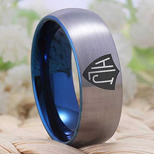 8mm Width CTR Ring Spanish HLJ Ring - Black Pipe or Silver Tone Brushed Dome and Blue Inside Free Customized Service3