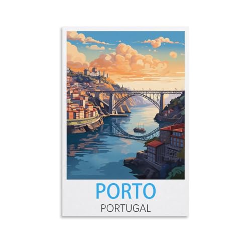 JavoN - Poster de voyage vintage Porto Portugal - 20 x 30 cm - Impression sur toile - Décoration murale pour salle à manger