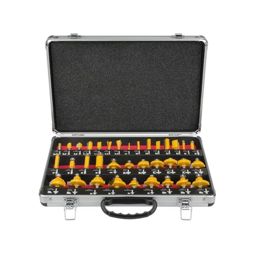 Hoteche Lot de 35 fraises pour défonceuses - Tige de 8 mm - Outils de travail du bois - Pour fraises à bois de qualité industrielle pour dures et souples