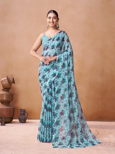 Image of Garden Vareli Nara Chiffon All-Over Floral Print Saree