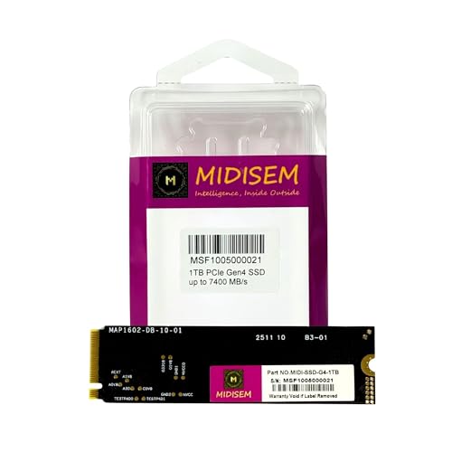 Midisem SSD PCIe 4.0 NVMe M.2 de 1 TB | Hasta 7400 MB/s de lectura, 6000 MB/s de escritura | Memoria caché DRAM y 3D TLC NAND | Alta resistencia de 800 TBW | Compatible con escritorio, laptop y