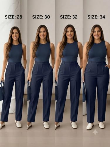 Image of KATECLO Women's High Waisted Formal Trousers - Regular Fit Straight Leg Dress Pants with Pockets for Office, Workwear, & Casual Smart Looks