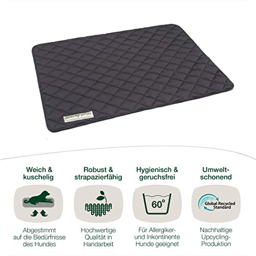 HOUND & NATURE Öko Hundedecke Davos - weiche Hundematte waschbar, gepolsterte Liegedecke für große Hunde hygienisch, robust & nachhaltig (L - 100x80 cm, Grau)