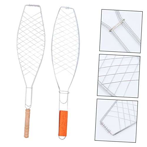 ibasenice Outdoor Grill Accessory 2 Pack Bbq Net Clamp Fish Grilling Basket Charcoal Basket Grilling Tool