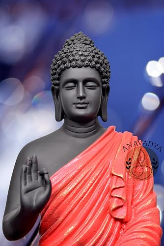 Image of Beautiful Sitting Buddha Idol Statue for Home & Garden Living Room | Healing Spirit Blessing Buddha Statue - 15 Inch Size (Red + Black)