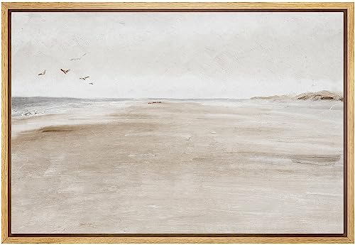 wall26 Framed Canvas Print Wall Art Sandy Beach Coastal Landscape Nature Wilderness Illustrations Fine Art Decorative Farmhouse/Country Relax/Calm/Cozy Multicolor Zen for Bedroom - 16'x24' Natural