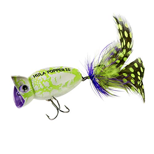 Arbogast Hula Popper 2.0 Topwater Fishing Lure With Feathered Treble Hook And Crackle Pattern Body, Freshwater Fishing Gear And Accessories, 2", 3/8 Oz, White Zombie, (G761-536) #TOP1