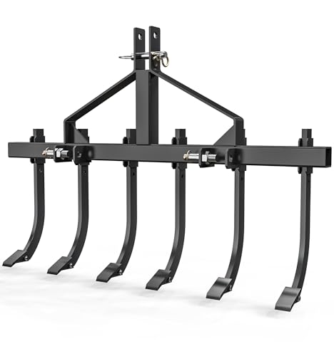 YINTATECH Heavy-Duty 3 Point Chisel Plow Scarifier Plow Scarifier Implement Detachable Cultivator with 6 Scarifier Shank 3 Point Scarifier for CAT-1 Black
