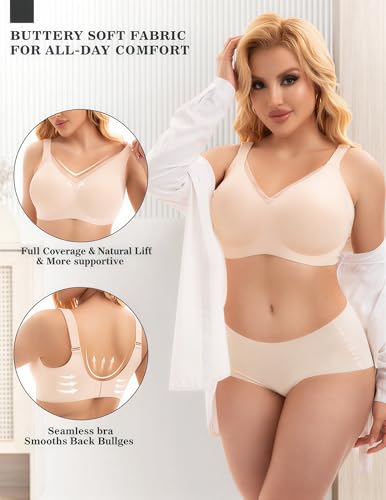 Image of PoseFree Womens Wireless Bras Supportive Tshirt Bra No Underwire Seamless Push Up V Mesh Comfortable Bralette Everyday Bras