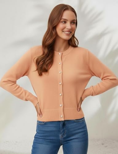 Image of Women's Casual Slim Fit Cardigan Sweaters Long Sleeve Button Down Lightweight Waist Length