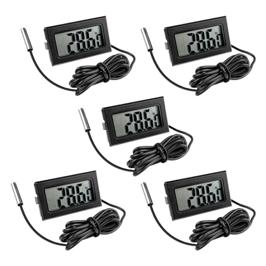 Gvolatee 5 Pièces Thermomètre Frigo Digital, Sonde Temperature Numérique avec Écran LCD, Thermomètre Température avec Sonde de Température Capteur Testeur pour Réfrigérateur Congélateur Aquarium