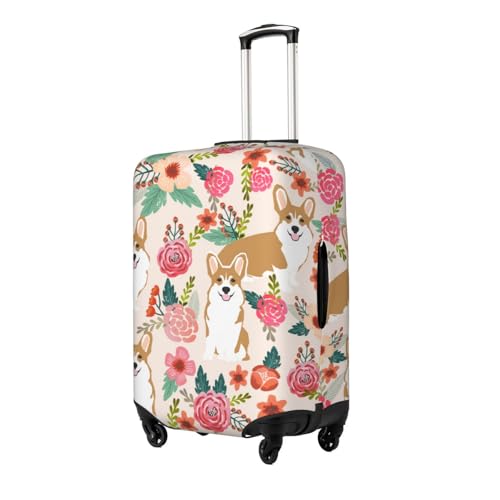Corgi Floral Flowers Spring Garden Print Suitcase Cover Luggage Protector Washable Elastic Fashionable Travel Gear Cover2