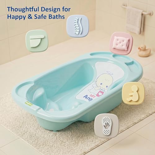 Image of Baybee Lullie Baby Bath Tub for Kids with Anti-Slip Base & Easy Drain | Babies Bathtub with Built-in Soap & Accessory Holder | Spacious Baby Bath Tub for 0-5 Years Boys Girls (Blue)