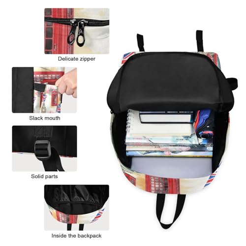 Kids Bag Set Waterproof Cooler Bag, Kids Backpack with Lunch Box, London Icons Vintage3