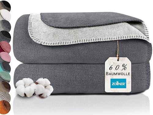 ZOLLNER Kuscheldecke zweifarbig in 150x200 cm - kuschelige Sofadecke in grau - waschbar bis 40°C - langlebiges Mischgewebe - Hotelwäschequalität -...
