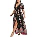 HULKY Grande Taille Robe Femme Ete Longue Pas Cher, Robe Femme Ete Plus La Taille des Robes Maxi pour Les Femmes Col en V Imprimé Floral Fente Côté Été Décontracté Lâche Manches Courtes Robe Longue