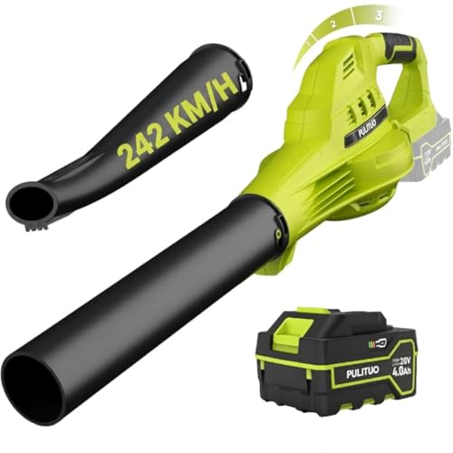 Souffleur de Feuilles sans Fil avec Batterie 4000 mAh et Chargeur, 242 km/h, Souffleur Batterie Léger, 3 Vitesses Réglables, Souffleur Électrique Compact...