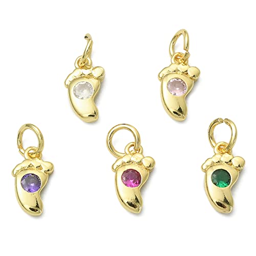 LiQunSweet 20 Pcs Micro Pave Cubic Zirconia Charms Baby Little Foot Step Footprint Charm for Shower Jewelry Making