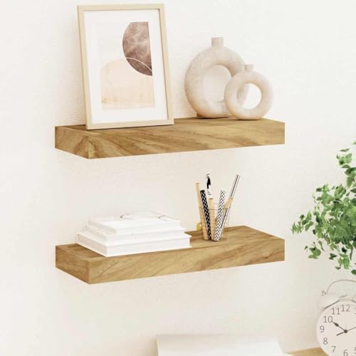 SKTQYQO Mensole da Parete 2 pz in Legno Massello di Teak 40x15x4 cm per Interni, Scaffali a Muro Rustici e Durevoli per Arredamento, Ideali per Ottimizzare Spazio e Decorare
